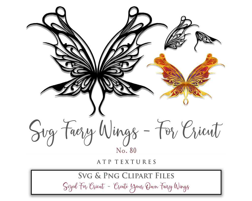 SVG & PNG Fairy/Angel Wing files for Cricut, Silhouette Cameo and other Cutting Machines. Create wearable fairy wings, all sizes. Perfect for Halloween Costumes, Fantasy, Cosplay, Photography. Prints, Wedding, Engagement, Baby Shower invitations, Sublimation Printing, Clip Art and more. Cut and assemble. ATP Textures.