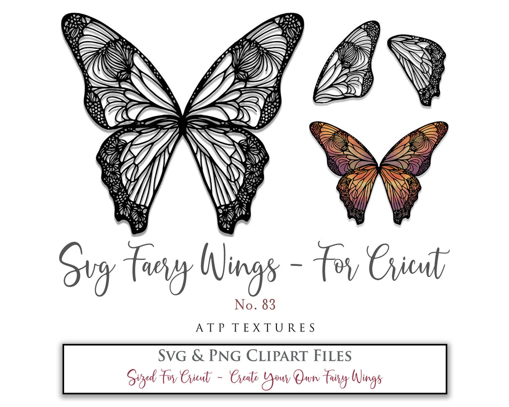 SVG & PNG Fairy/Angel Wing files for Cricut, Silhouette Cameo and other Cutting Machines. Create wearable fairy wings, all sizes. Perfect for Halloween Costumes, Fantasy, Cosplay, Photography. Prints, Wedding, Engagement, Baby Shower invitations, Sublimation Printing, Clip Art and more. Cut and assemble. ATP Textures.