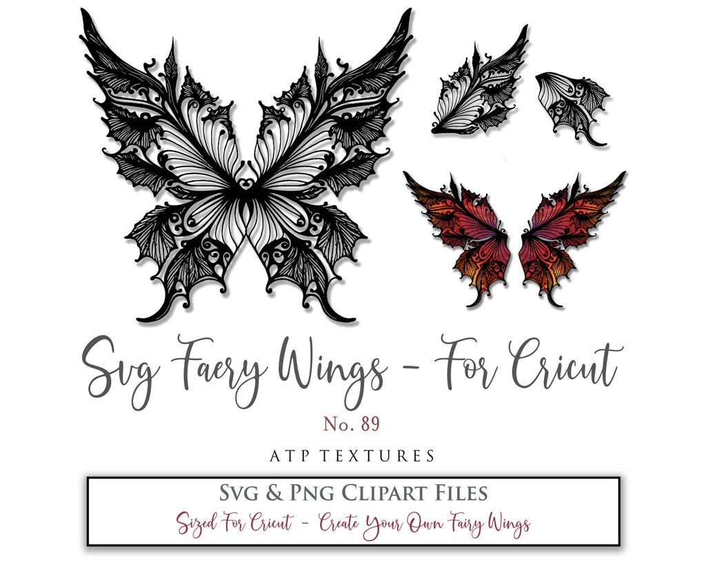 SVG & PNG Fairy/Angel Wing files for Cricut, Silhouette Cameo and other Cutting Machines. Create wearable fairy wings, all sizes. Perfect for Halloween Costumes, Fantasy, Cosplay, Photography. Prints, Wedding, Engagement, Baby Shower invitations, Sublimation Printing, Clip Art and more. Cut and assemble. ATP Textures.