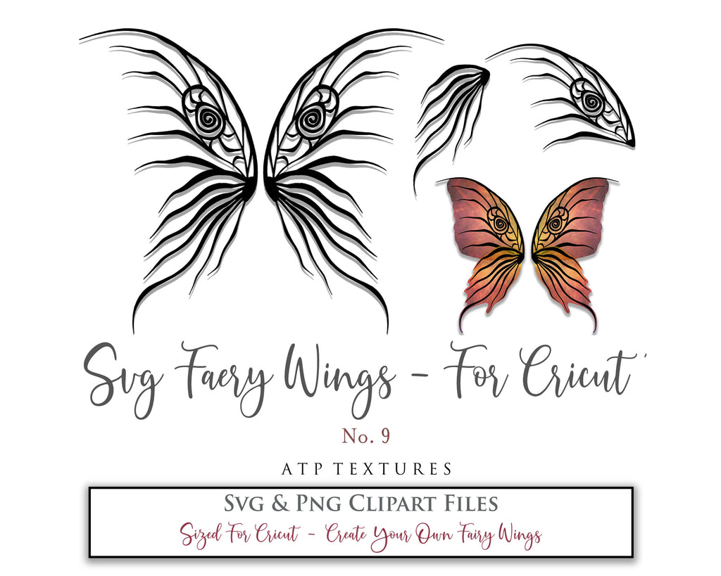 SVG & PNG Fairy/Angel Wing files for Cricut, Silhouette Cameo and other Cutting Machines. Create wearable fairy wings, all sizes. Perfect for Halloween Costumes, Fantasy, Cosplay, Photography. Prints, Wedding, Engagement, Baby Shower invitations, Sublimation Printing, Clip Art and more. Cut and assemble. ATP Textures.