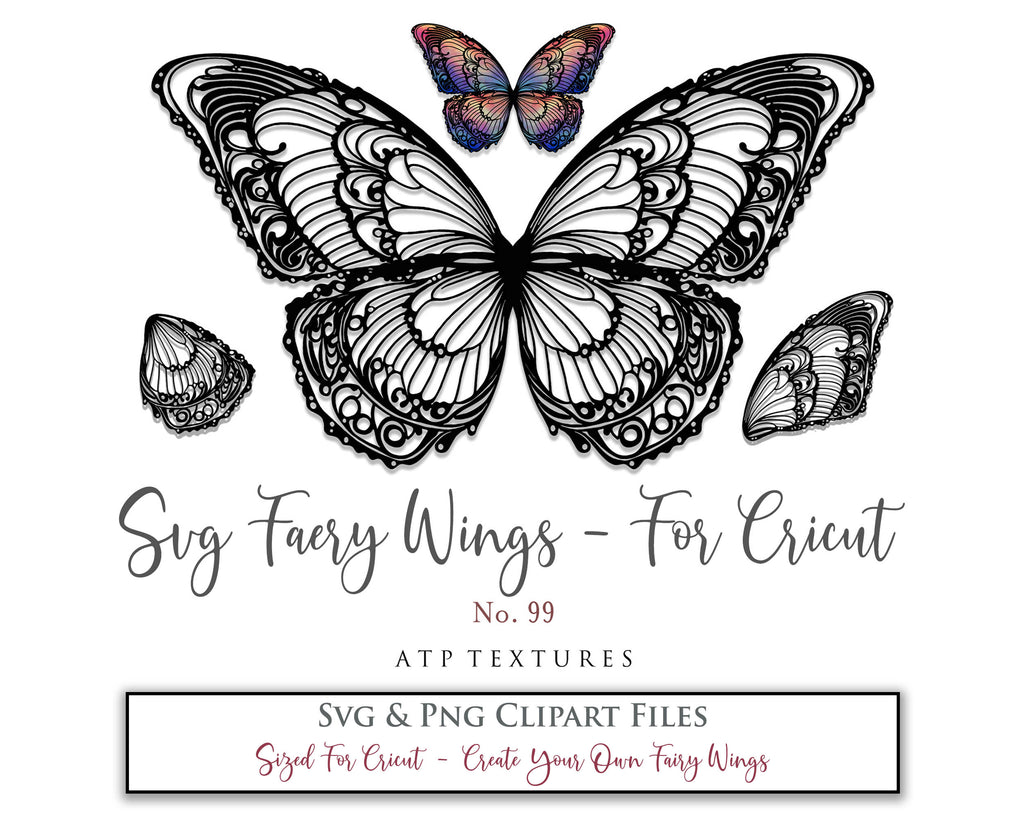 SVG & PNG Fairy/Angel Wing files for Cricut, Silhouette Cameo and other Cutting Machines. Create wearable fairy wings, all sizes. Perfect for Halloween Costumes, Fantasy, Cosplay, Photography. Prints, Wedding, Engagement, Baby Shower invitations, Sublimation Printing, Clip Art and more. Cut and assemble. ATP Textures.