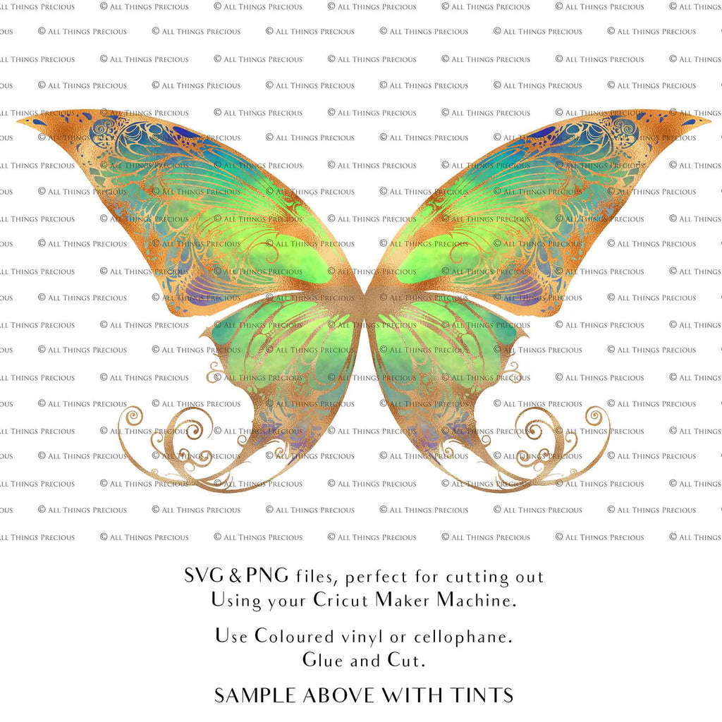 SVG & PNG Fairy Wing files for Cricut or Silhouette Cameo Cutting Machine. To create wearable fairy wings, in adult or children sizes. Graphic design for Halloween Costumes, Fantasy or Cosplay or photography. Print for weddings, engagements, baby shower invitations. DIY Printable. Fairycore, Cottagecore.