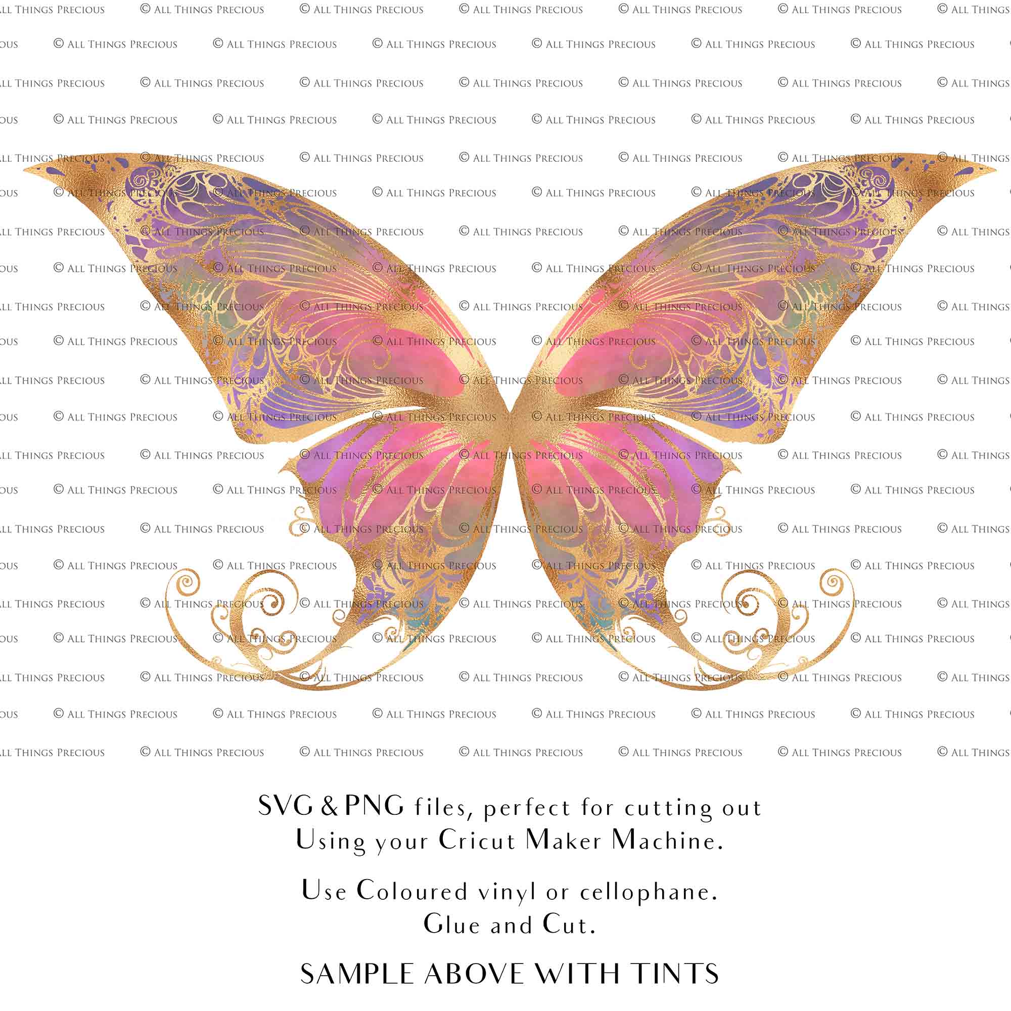 SVG & PNG Fairy Wing files for Cricut or Silhouette Cameo Cutting Machine. To create wearable fairy wings, in adult or children sizes. Graphic design for Halloween Costumes, Fantasy or Cosplay or photography. Print for weddings, engagements, baby shower invitations. DIY Printable. Fairycore, Cottagecore.