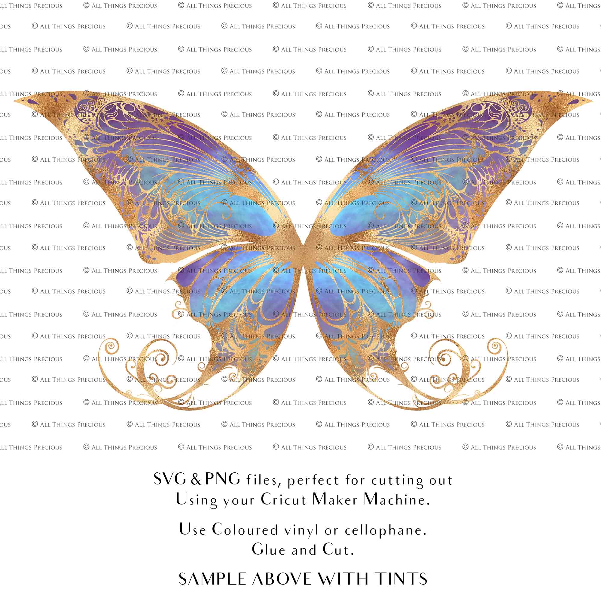 SVG & PNG Fairy Wing files for Cricut or Silhouette Cameo Cutting Machine. To create wearable fairy wings, in adult or children sizes. Graphic design for Halloween Costumes, Fantasy or Cosplay or photography. Print for weddings, engagements, baby shower invitations. DIY Printable. Fairycore, Cottagecore.