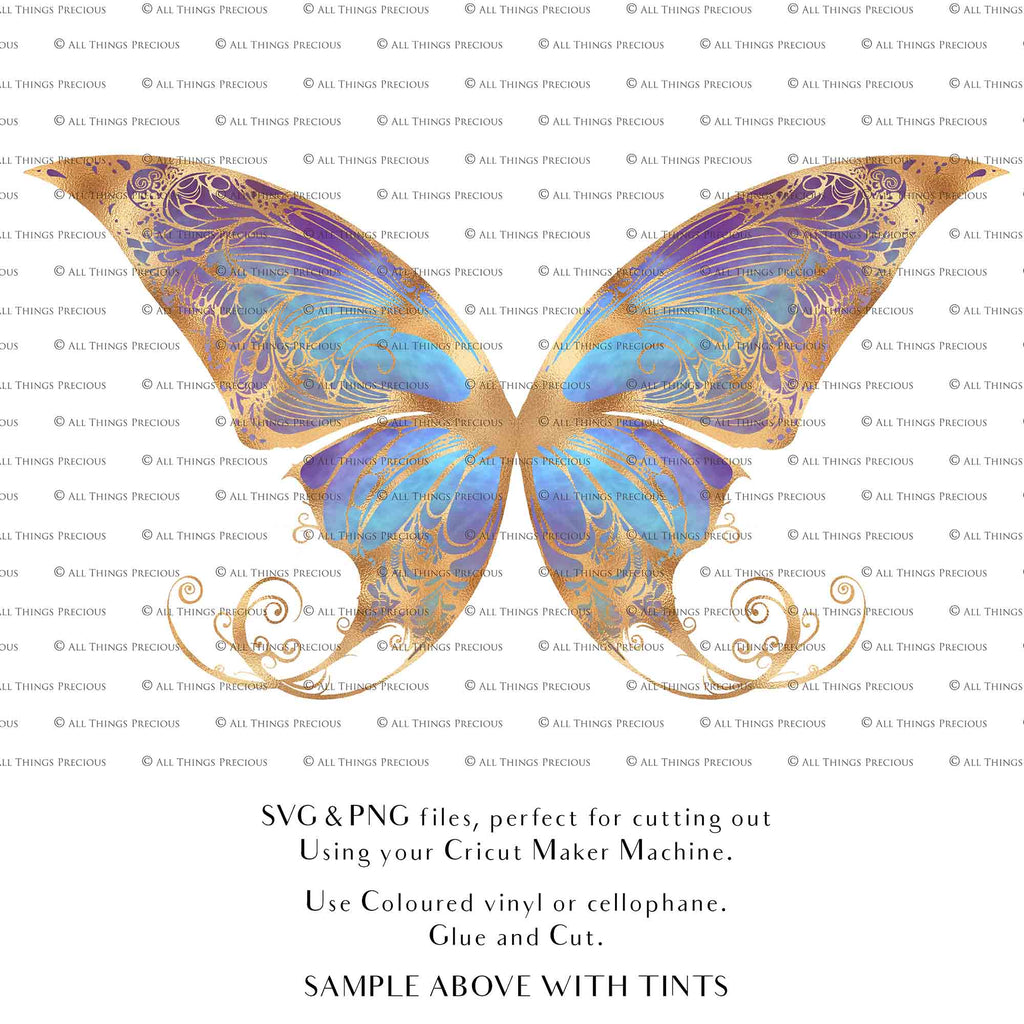 SVG & PNG Fairy Wing files for Cricut or Silhouette Cameo Cutting Machine. To create wearable fairy wings, in adult or children sizes. Graphic design for Halloween Costumes, Fantasy or Cosplay or photography. Print for weddings, engagements, baby shower invitations. DIY Printable. Fairycore, Cottagecore.