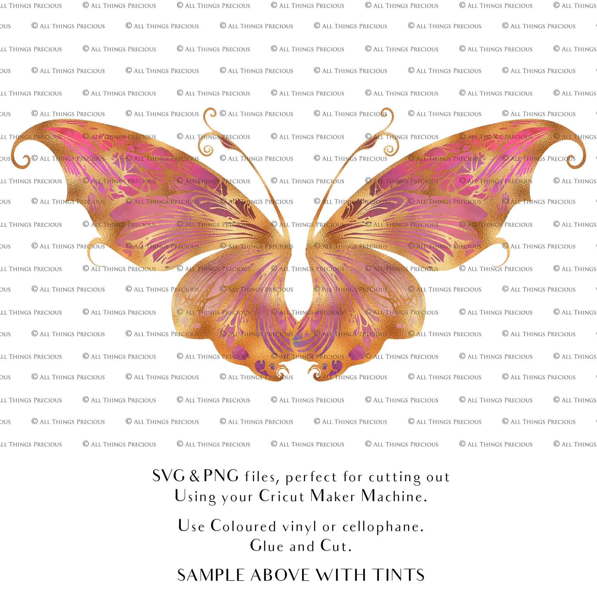 SVG & PNG Fairy Wing files for Cricut or Silhouette Cameo Cutting Machine. To create wearable fairy wings, in adult or children sizes. Graphic design for Halloween Costumes, Fantasy or Cosplay or photography. Print for weddings, engagements, baby shower invitations. DIY Printable. Fairycore, Cottagecore.