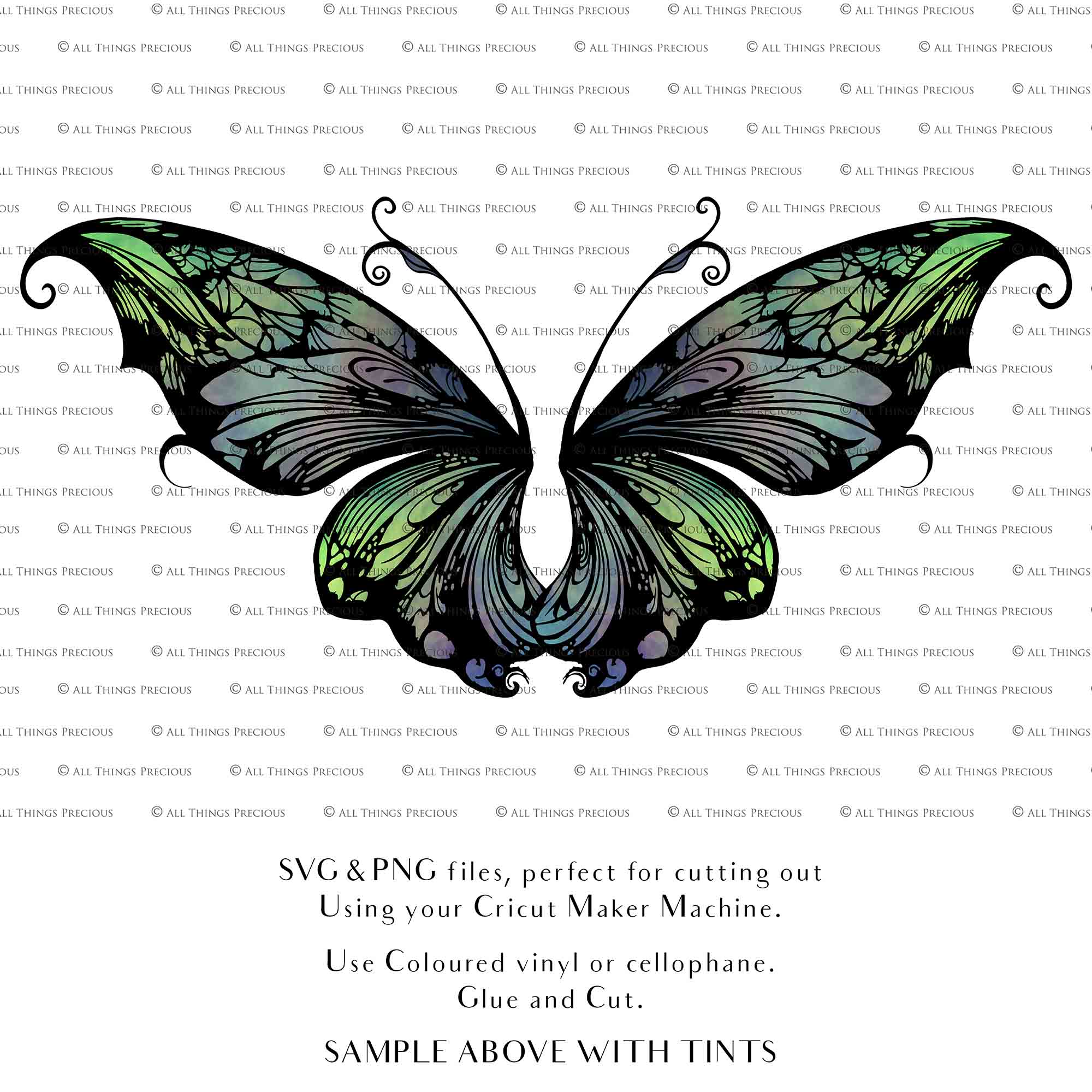 SVG & PNG Fairy Wing files for Cricut or Silhouette Cameo Cutting Machine. To create wearable fairy wings, in adult or children sizes. Graphic design for Halloween Costumes, Fantasy or Cosplay or photography. Print for weddings, engagements, baby shower invitations. DIY Printable. Fairycore, Cottagecore.