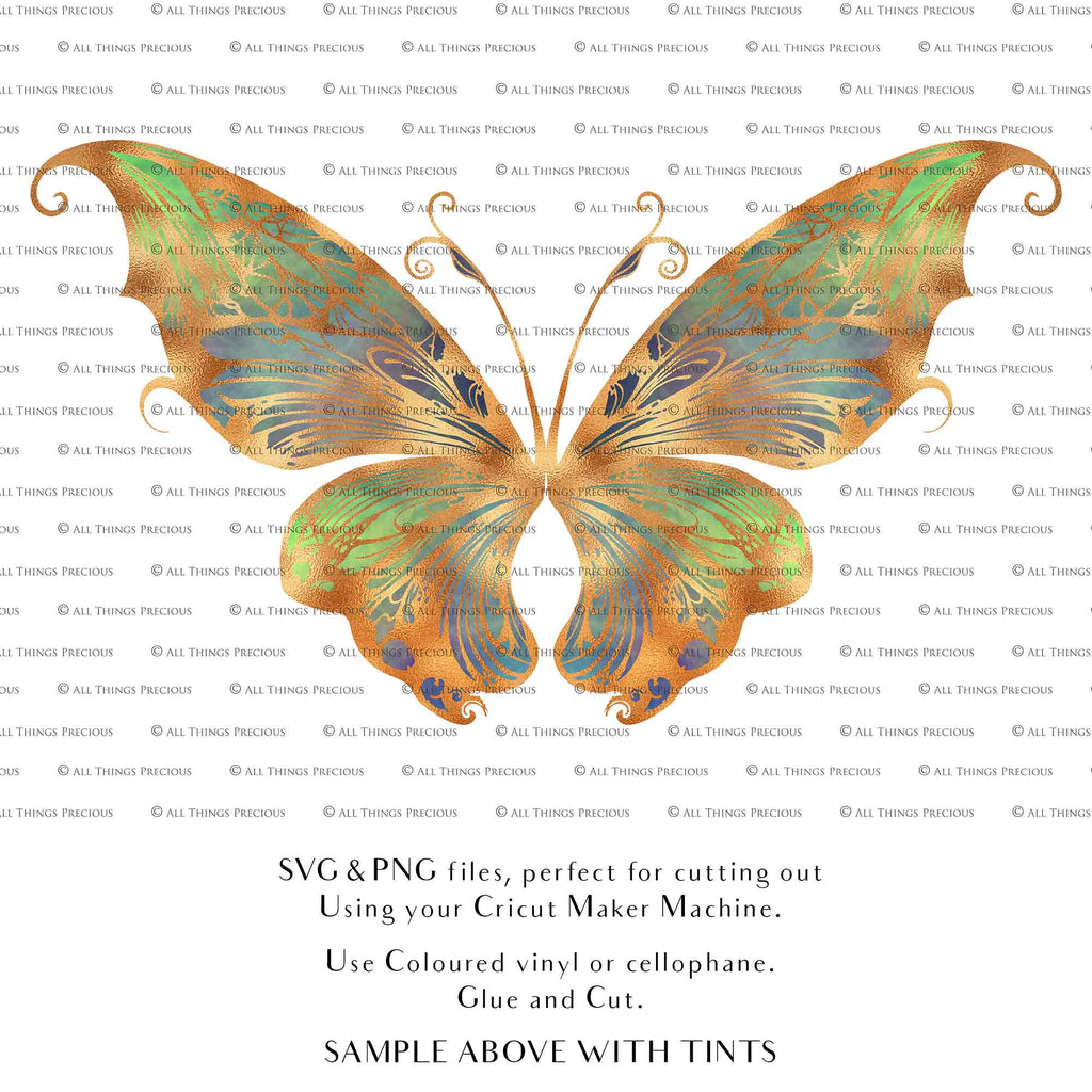 SVG & PNG Fairy Wing files for Cricut or Silhouette Cameo Cutting Machine. To create wearable fairy wings, in adult or children sizes. Graphic design for Halloween Costumes, Fantasy or Cosplay or photography. Print for weddings, engagements, baby shower invitations. DIY Printable. Fairycore, Cottagecore.