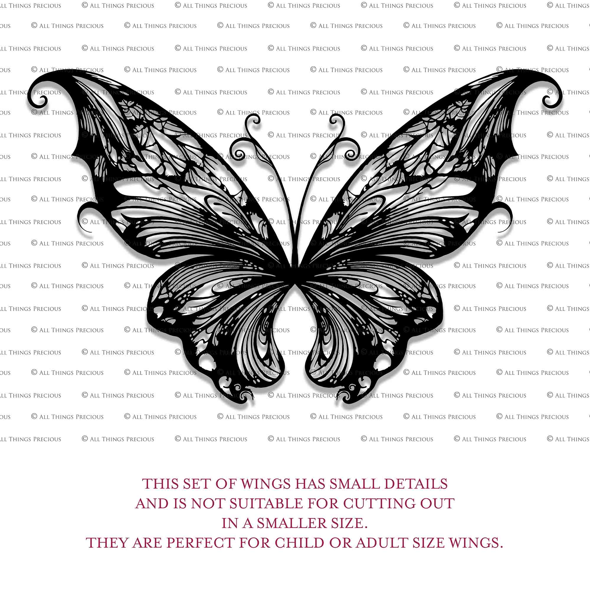 SVG & PNG Fairy Wing files for Cricut or Silhouette Cameo Cutting Machine. To create wearable fairy wings, in adult or children sizes. Graphic design for Halloween Costumes, Fantasy or Cosplay or photography. Print for weddings, engagements, baby shower invitations. DIY Printable. Fairycore, Cottagecore.