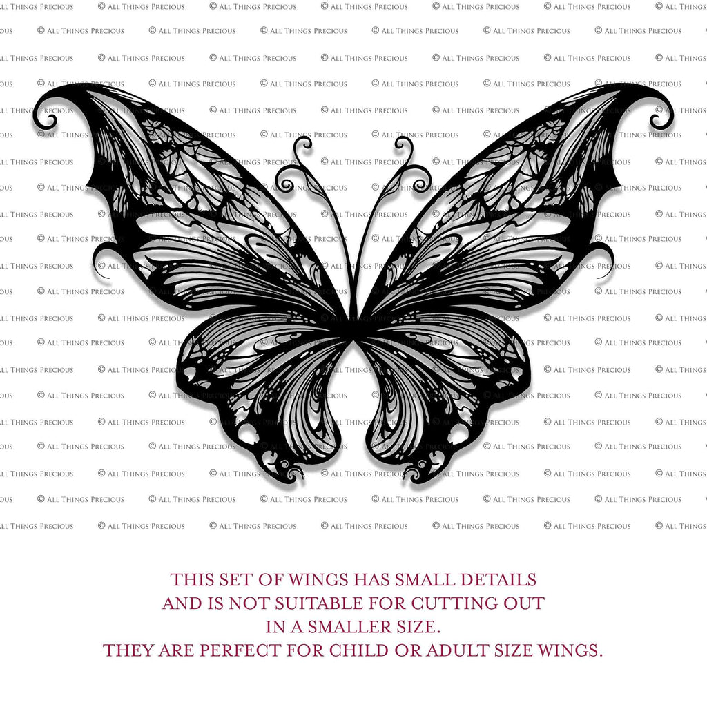 SVG & PNG Fairy Wing files for Cricut or Silhouette Cameo Cutting Machine. To create wearable fairy wings, in adult or children sizes. Graphic design for Halloween Costumes, Fantasy or Cosplay or photography. Print for weddings, engagements, baby shower invitations. DIY Printable. Fairycore, Cottagecore.