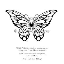 Load image into Gallery viewer, SVG &amp; PNG Fairy Wing files for Cricut or Silhouette Cameo Cutting Machine. To create wearable fairy wings, in adult or children sizes.  Use this clipart design for Halloween Costumes, Fantasy or Cosplay or photography. Or use as ephemera in weddings, engagements or baby shower invitations. These are Individual wing parts, for you to cut and assemble. This is a digital product. 
