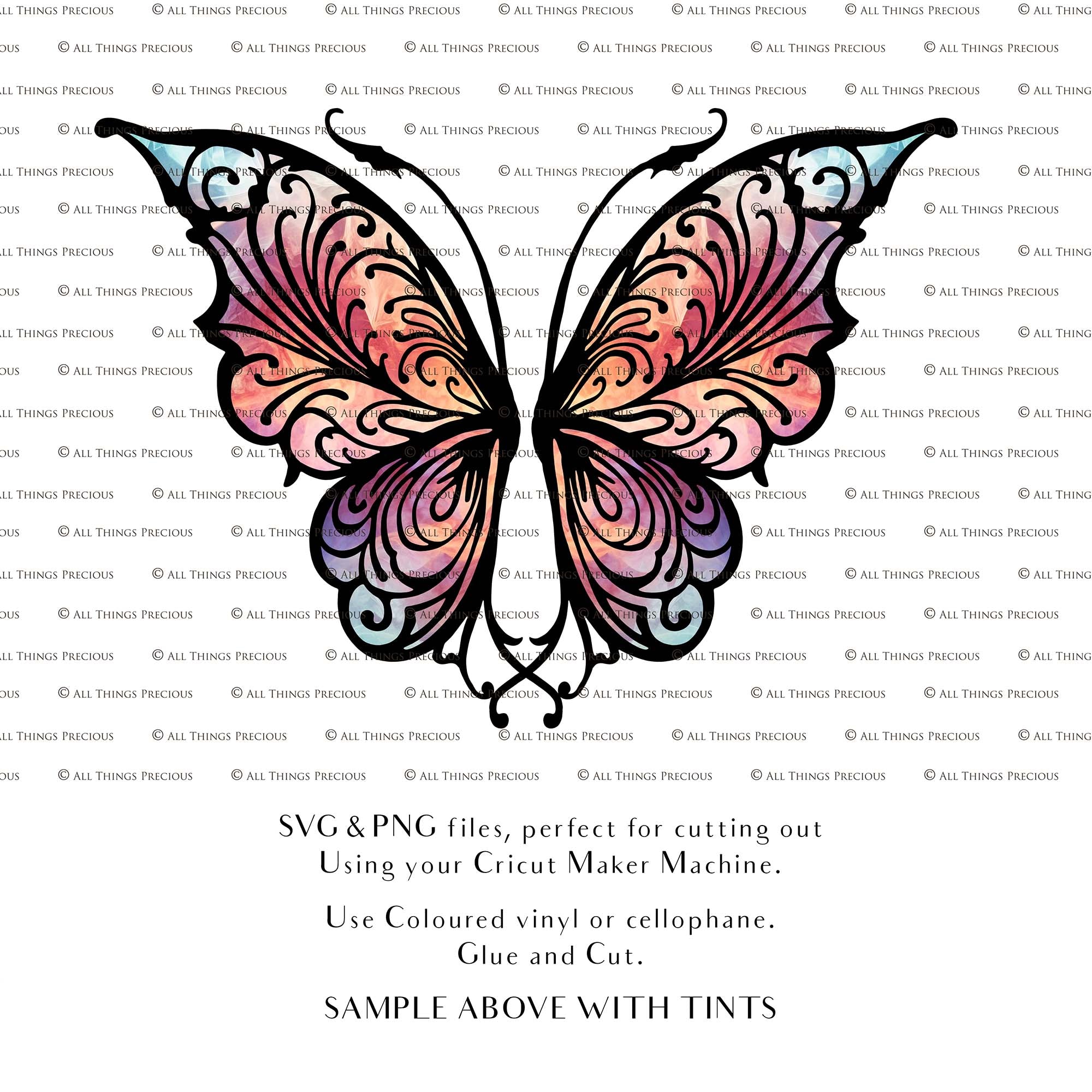 SVG, PNG Clipart, Fairy Wings, for Cricut and Silhouette Machine. Cut out and make your own real fairy wings. For Costumes, Halloween, Cosplay Wings, Adult Wings, Child size wings. Use them for Wedding invitations, sublimation print  or decorations.