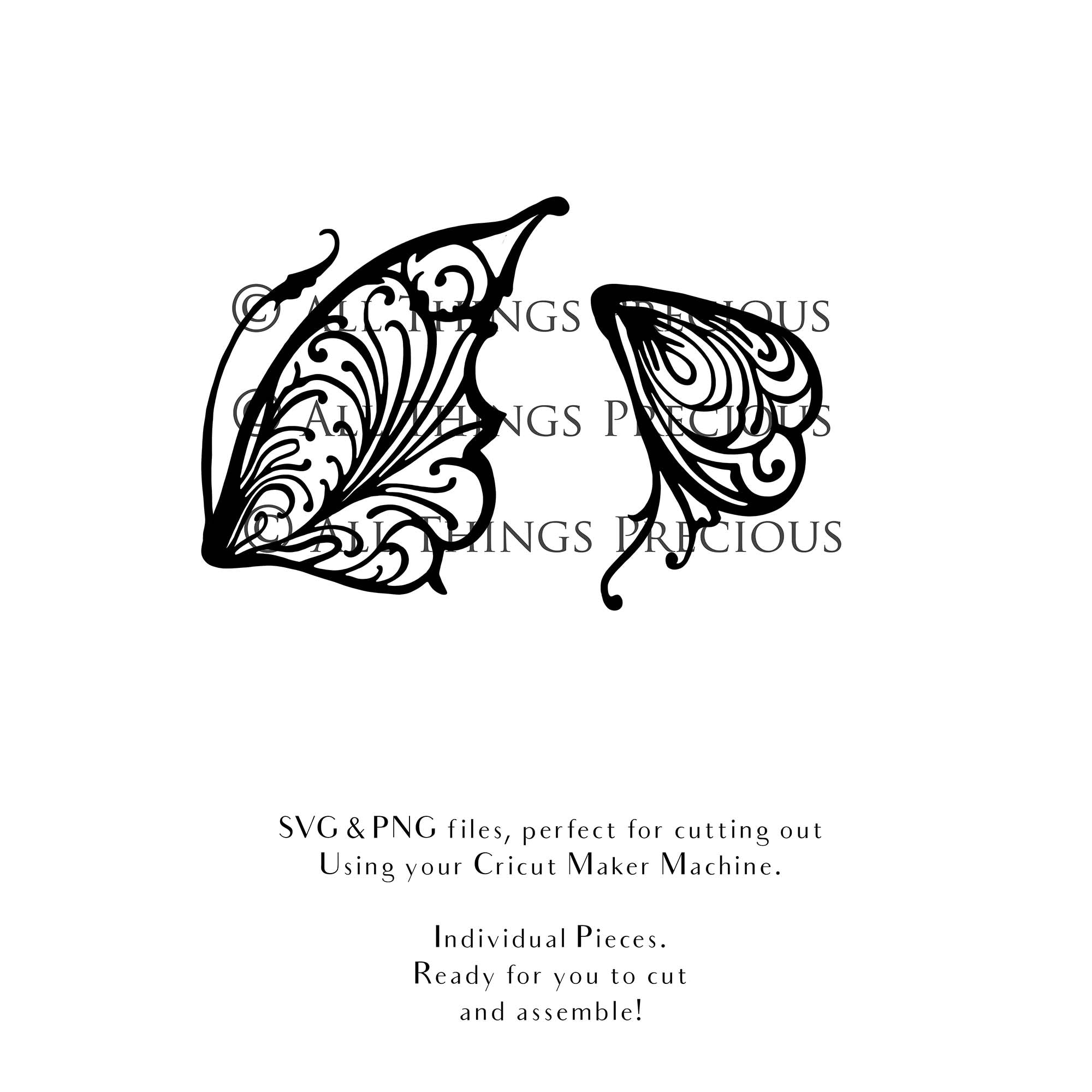 SVG, PNG Clipart, Fairy Wings, for Cricut and Silhouette Machine. Cut out and make your own real fairy wings. For Costumes, Halloween, Cosplay Wings, Adult Wings, Child size wings. Use them for Wedding invitations, sublimation print  or decorations.