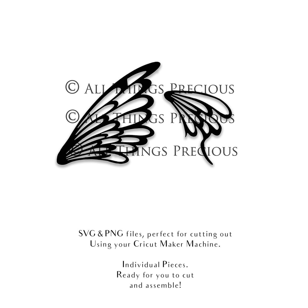 SVG, PNG Clipart, Fairy Wings, for Cricut and Silhouette Machine. Cut out and make your own real fairy wings. For Costumes, Halloween, Cosplay Wings, Adult Wings, Child size wings. Use them for Wedding invitations, sublimation print  or decorations.