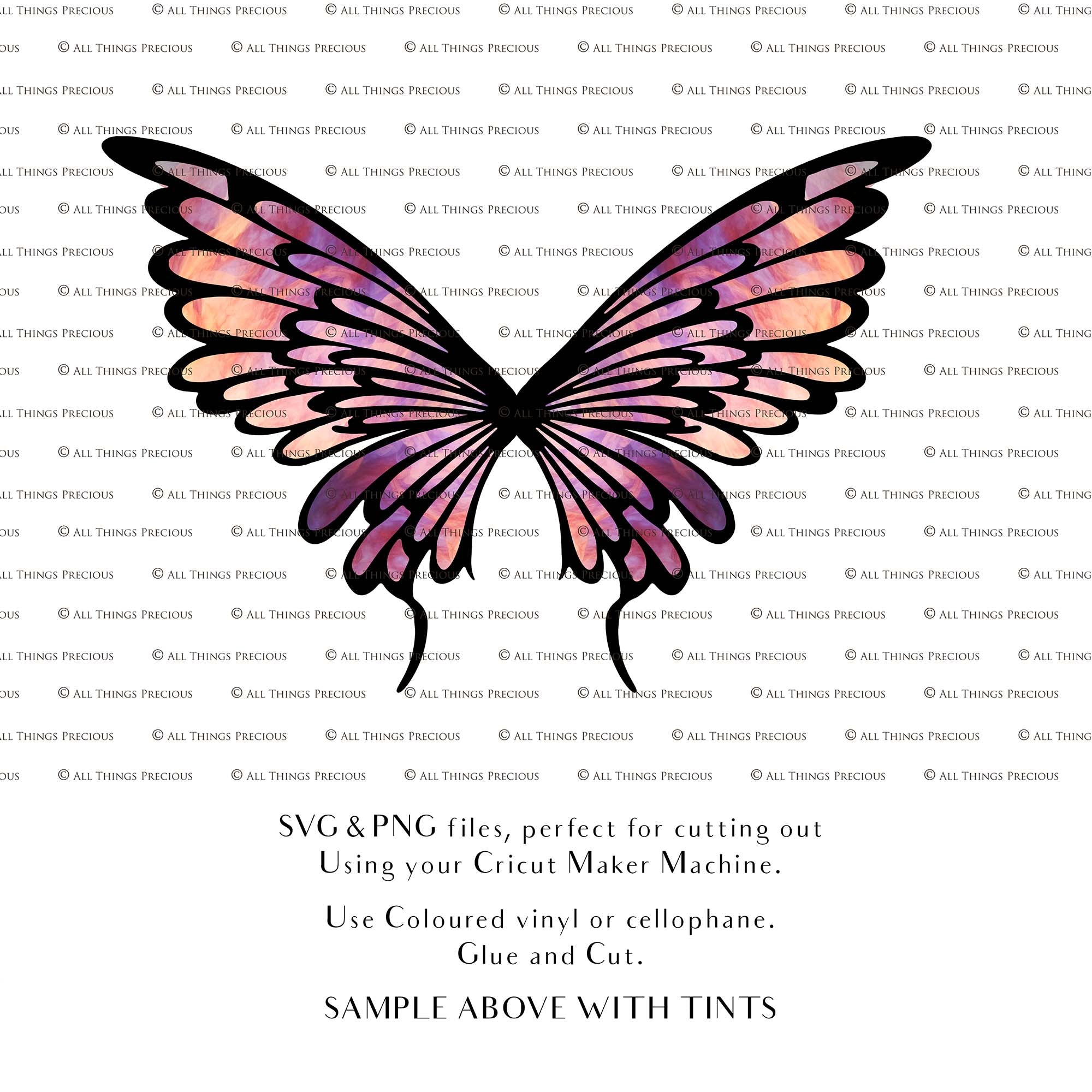 SVG, PNG Clipart, Fairy Wings, for Cricut and Silhouette Machine. Cut out and make your own real fairy wings. For Costumes, Halloween, Cosplay Wings, Adult Wings, Child size wings. Use them for Wedding invitations, sublimation print  or decorations.