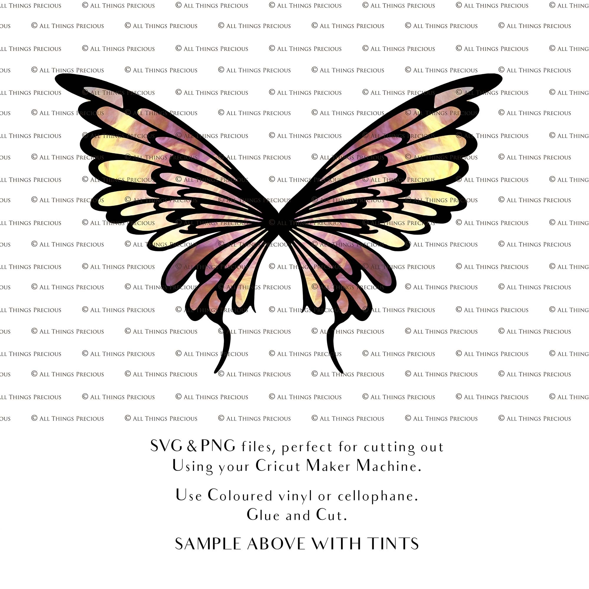 SVG, PNG Clipart, Fairy Wings, for Cricut and Silhouette Machine. Cut out and make your own real fairy wings. For Costumes, Halloween, Cosplay Wings, Adult Wings, Child size wings. Use them for Wedding invitations, sublimation print  or decorations.