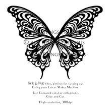 Load image into Gallery viewer, SVG &amp; PNG Fairy Wing files for Cricut or Silhouette Cameo Cutting Machine. To create wearable fairy wings, in adult or children sizes.  Use this clipart design for Halloween Costumes, Fantasy or Cosplay or photography. Or use as ephemera in weddings, engagements or baby shower invitations. These are Individual wing parts, for you to cut and assemble. This is a digital product. 
