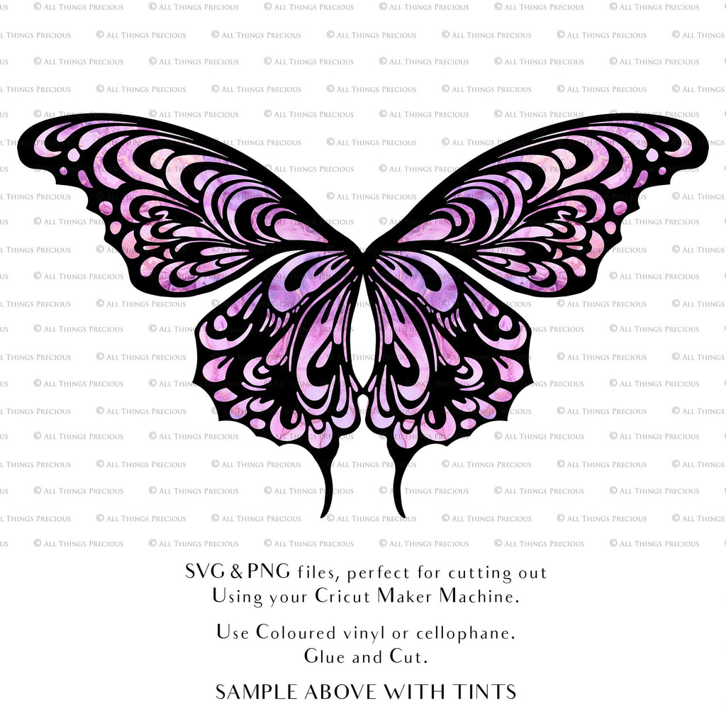 SVG & PNG Fairy Wing files for Cricut or Silhouette Cameo Cutting Machine. To create wearable fairy wings, in adult or children sizes.  Use this clipart design for Halloween Costumes, Fantasy or Cosplay or photography. Or use as ephemera in weddings, engagements or baby shower invitations. These are Individual wing parts, for you to cut and assemble. This is a digital product. 