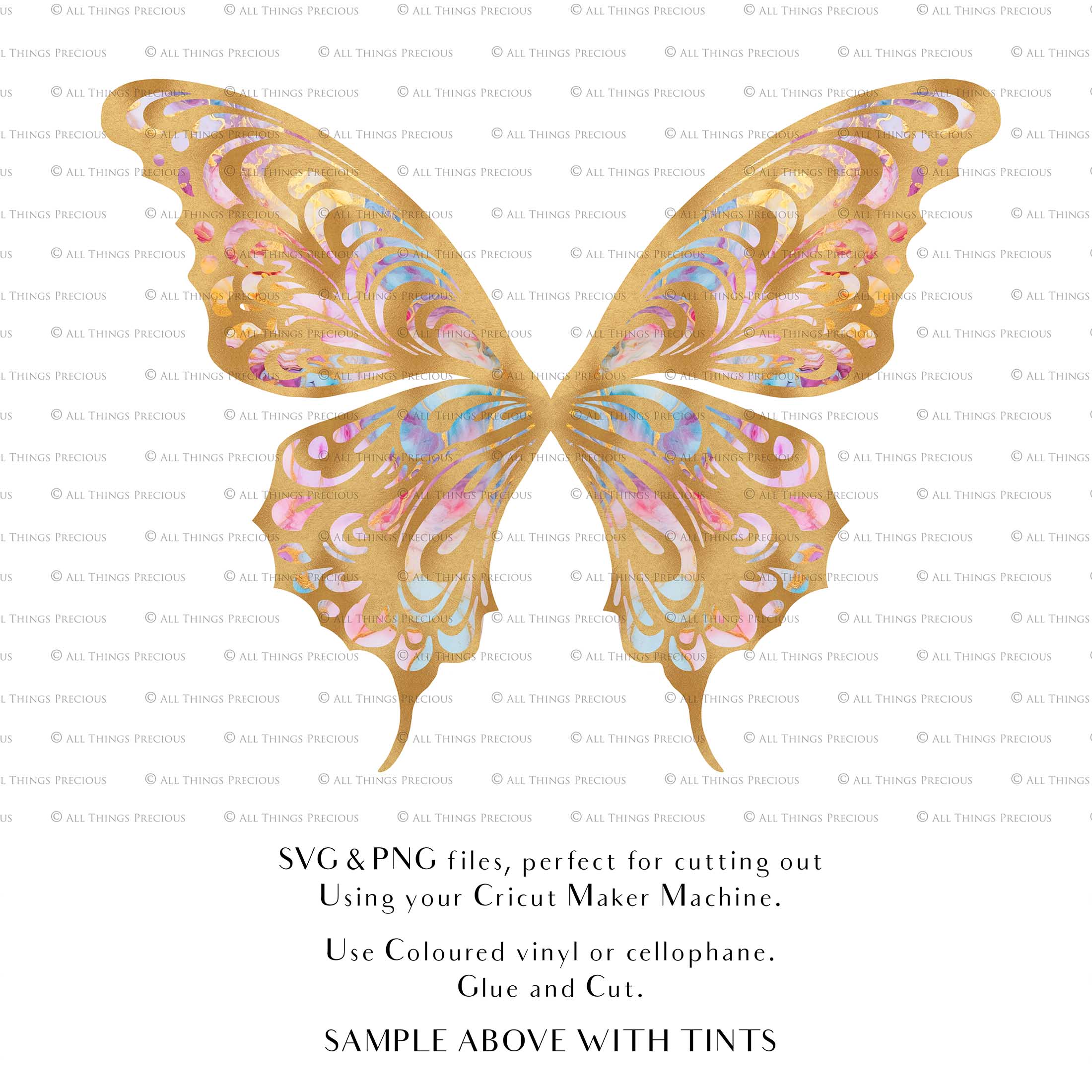 SVG & PNG Fairy Wing files for Cricut or Silhouette Cameo Cutting Machine. To create wearable fairy wings, in adult or children sizes.  Use this clipart design for Halloween Costumes, Fantasy or Cosplay or photography. Or use as ephemera in weddings, engagements or baby shower invitations. These are Individual wing parts, for you to cut and assemble. This is a digital product. 