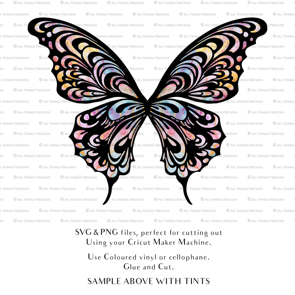 SVG & PNG Fairy Wing files for Cricut or Silhouette Cameo Cutting Machine. To create wearable fairy wings, in adult or children sizes.  Use this clipart design for Halloween Costumes, Fantasy or Cosplay or photography. Or use as ephemera in weddings, engagements or baby shower invitations. These are Individual wing parts, for you to cut and assemble. This is a digital product. 