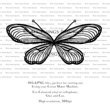 Load image into Gallery viewer, SVG, PNG Clipart, Fairy Wings, for Cricut and Silhouette Machine. Cut out and make your own real fairy wings. For Costumes, Halloween, Cosplay Wings, Adult Wings, Child size wings. Use them for Wedding invitations, sublimation print  or decorations.
