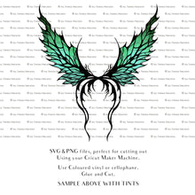 Load image into Gallery viewer, SVG, PNG Clipart, Fairy Wings, for Cricut and Silhouette Machine. Cut out and make your own real fairy wings. For Costumes, Halloween, Cosplay Wings, Adult Wings, Child size wings. Use them for Wedding invitations, sublimation print  or decorations.
