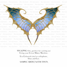 Load image into Gallery viewer, SVG &amp; PNG Fairy Wing files for Cricut or Silhouette Cameo Cutting Machine. To create wearable fairy wings, in adult or children sizes.  Use this graphic design for Halloween Costumes, Fantasy or Cosplay or photography. Use as prints in weddings, engagements or baby shower invitations. for you to cut and assemble. 
