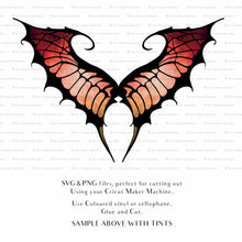 Load image into Gallery viewer, SVG &amp; PNG Fairy Wing files for Cricut or Silhouette Cameo Cutting Machine. To create wearable fairy wings, in adult or children sizes.  Use this graphic design for Halloween Costumes, Fantasy or Cosplay or photography. Use as prints in weddings, engagements or baby shower invitations. for you to cut and assemble. 
