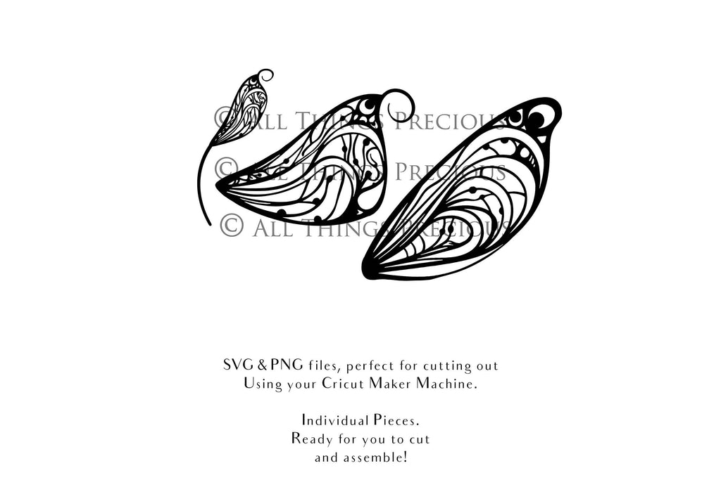 SVG & PNG Fairy Wing files for Cricut or Silhouette Cameo Cutting Machine. To create wearable fairy wings, in adult or children sizes. Use this graphic design for Halloween Costumes, Fantasy or Cosplay or photography. Use as prints in weddings, engagements or baby shower invitations. for you to cut and assemble.