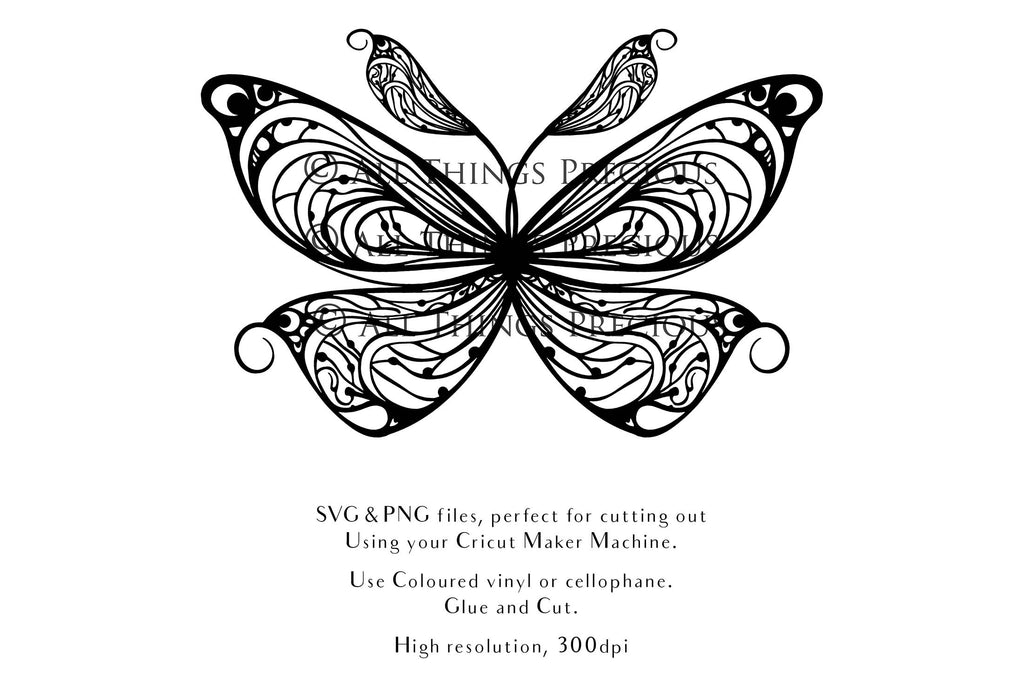 SVG & PNG Fairy Wing files for Cricut or Silhouette Cameo Cutting Machine. To create wearable fairy wings, in adult or children sizes. Use this graphic design for Halloween Costumes, Fantasy or Cosplay or photography. Use as prints in weddings, engagements or baby shower invitations. for you to cut and assemble.