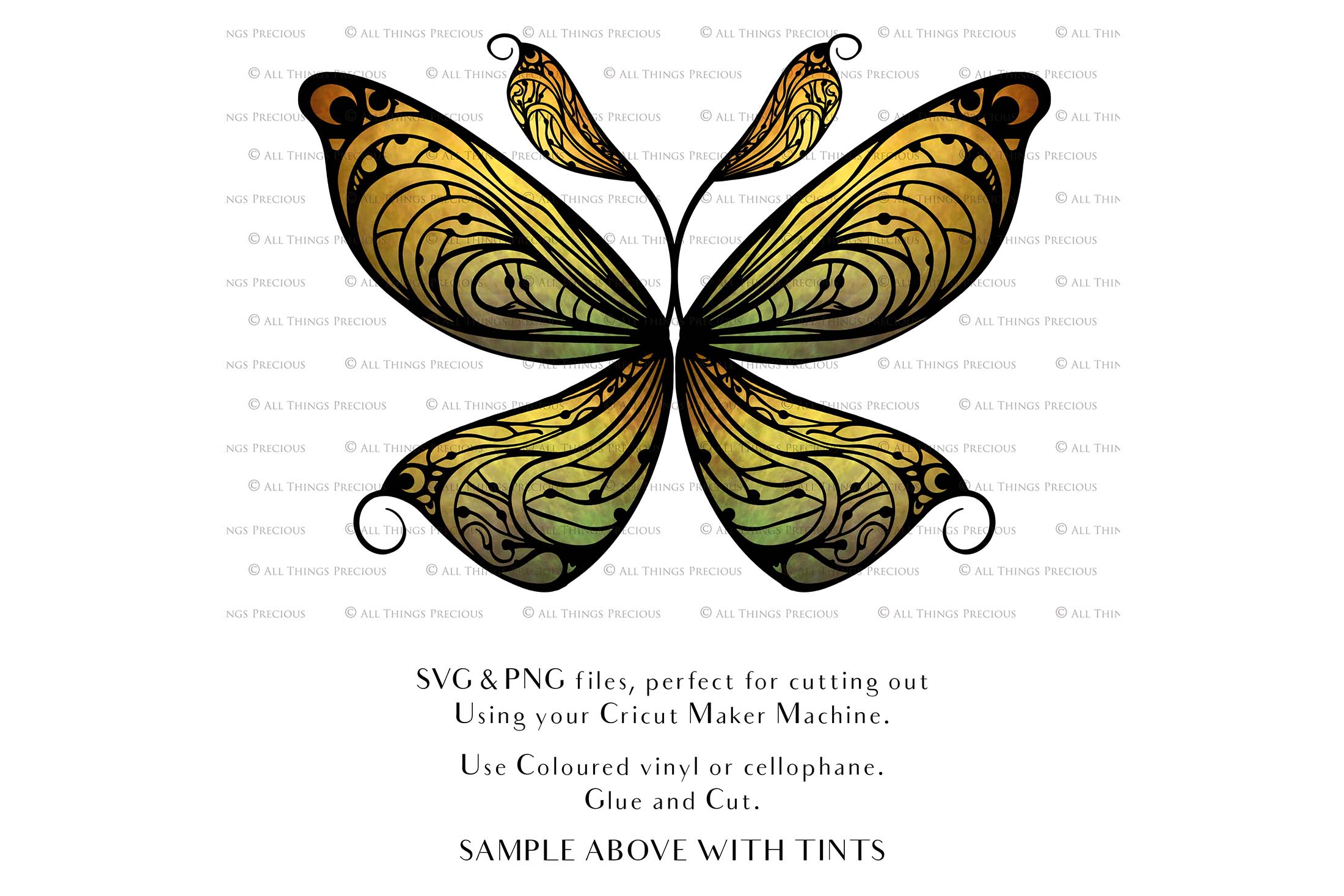 SVG & PNG Fairy Wing files for Cricut or Silhouette Cameo Cutting Machine. To create wearable fairy wings, in adult or children sizes. Use this graphic design for Halloween Costumes, Fantasy or Cosplay or photography. Use as prints in weddings, engagements or baby shower invitations. for you to cut and assemble.