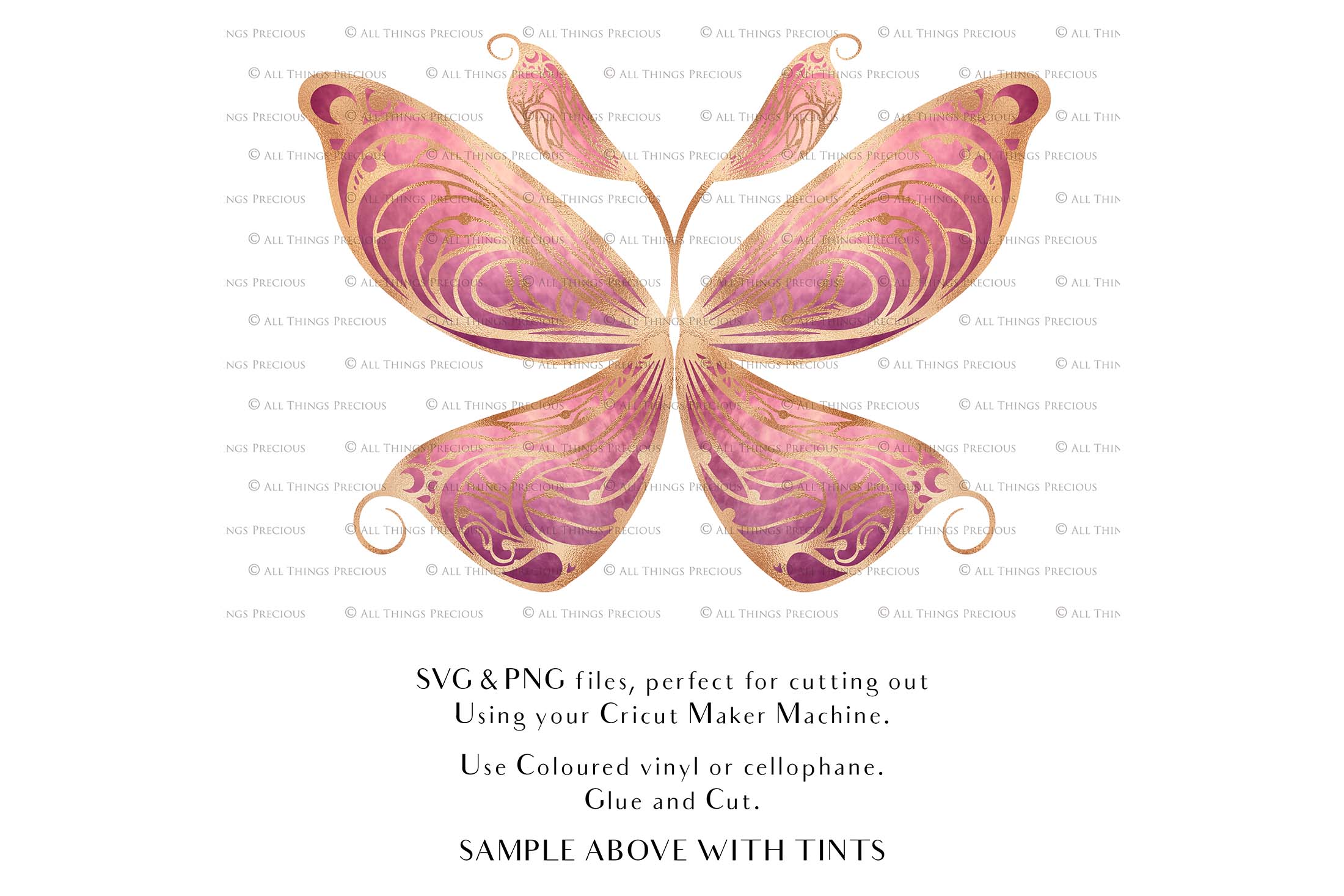 SVG & PNG Fairy Wing files for Cricut or Silhouette Cameo Cutting Machine. To create wearable fairy wings, in adult or children sizes. Use this graphic design for Halloween Costumes, Fantasy or Cosplay or photography. Use as prints in weddings, engagements or baby shower invitations. for you to cut and assemble.