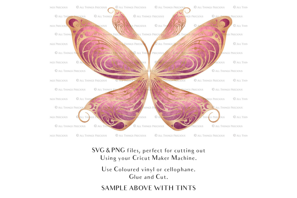 SVG & PNG Fairy Wing files for Cricut or Silhouette Cameo Cutting Machine. To create wearable fairy wings, in adult or children sizes. Use this graphic design for Halloween Costumes, Fantasy or Cosplay or photography. Use as prints in weddings, engagements or baby shower invitations. for you to cut and assemble.