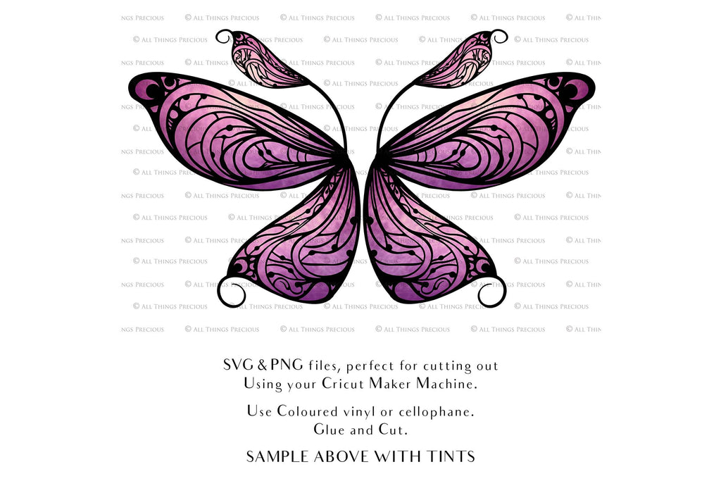 SVG & PNG Fairy Wing files for Cricut or Silhouette Cameo Cutting Machine. To create wearable fairy wings, in adult or children sizes. Use this graphic design for Halloween Costumes, Fantasy or Cosplay or photography. Use as prints in weddings, engagements or baby shower invitations. for you to cut and assemble.