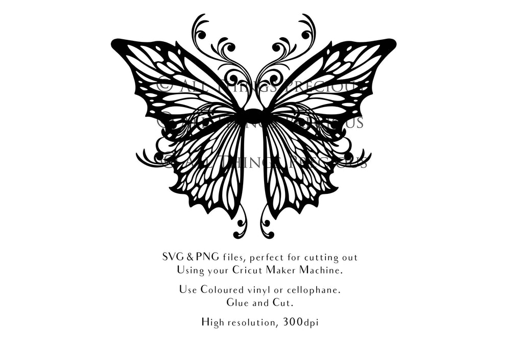 SVG & PNG Fairy Wing files for Cricut or Silhouette Cameo Cutting Machine. To create wearable fairy wings, in adult or children sizes. Use this graphic design for Halloween Costumes, Fantasy or Cosplay or photography. Use as prints in weddings, engagements or baby shower invitations. for you to cut and assemble.