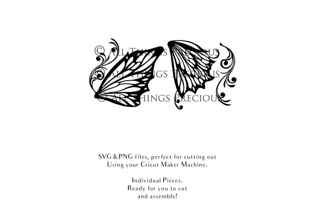 SVG & PNG Fairy Wing files for Cricut or Silhouette Cameo Cutting Machine. To create wearable fairy wings, in adult or children sizes. Use this graphic design for Halloween Costumes, Fantasy or Cosplay or photography. Use as prints in weddings, engagements or baby shower invitations. for you to cut and assemble.