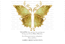Load image into Gallery viewer, SVG &amp; PNG Fairy Wing files for Cricut or Silhouette Cameo Cutting Machine. To create wearable fairy wings, in adult or children sizes. Use this graphic design for Halloween Costumes, Fantasy or Cosplay or photography. Use as prints in weddings, engagements or baby shower invitations. for you to cut and assemble.
