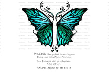 Load image into Gallery viewer, SVG &amp; PNG Fairy Wing files for Cricut or Silhouette Cameo Cutting Machine. To create wearable fairy wings, in adult or children sizes. Use this graphic design for Halloween Costumes, Fantasy or Cosplay or photography. Use as prints in weddings, engagements or baby shower invitations. for you to cut and assemble.
