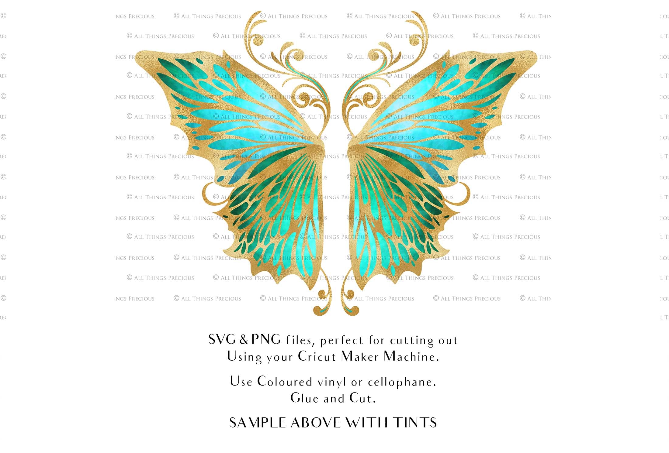 SVG & PNG Fairy Wing files for Cricut or Silhouette Cameo Cutting Machine. To create wearable fairy wings, in adult or children sizes. Use this graphic design for Halloween Costumes, Fantasy or Cosplay or photography. Use as prints in weddings, engagements or baby shower invitations. for you to cut and assemble.