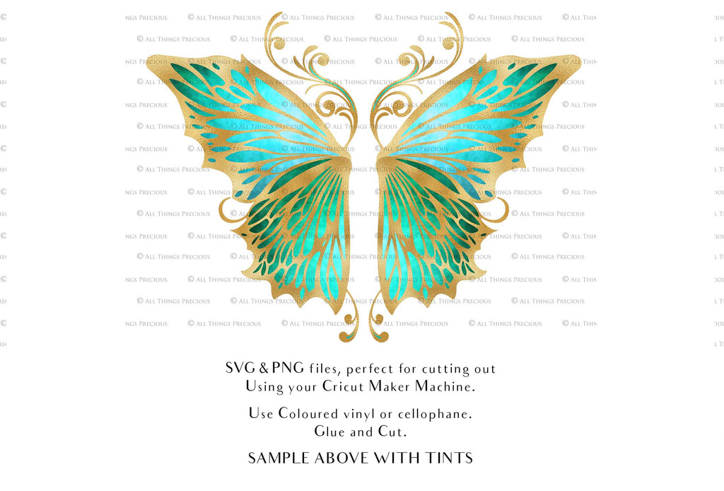 SVG & PNG Fairy Wing files for Cricut or Silhouette Cameo Cutting Machine. To create wearable fairy wings, in adult or children sizes. Use this graphic design for Halloween Costumes, Fantasy or Cosplay or photography. Use as prints in weddings, engagements or baby shower invitations. for you to cut and assemble.