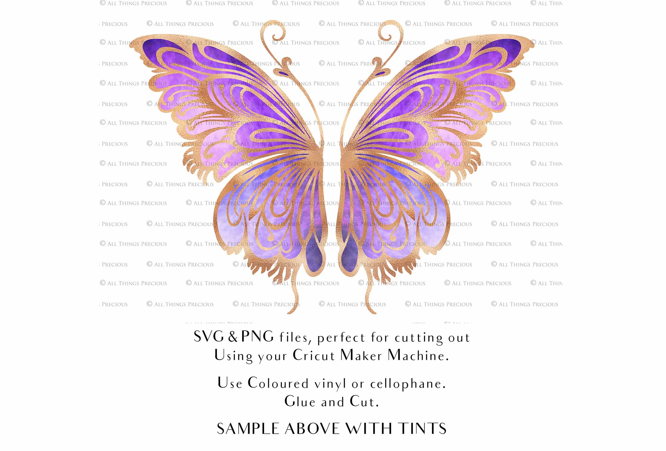 SVG & PNG Fairy Wing files for Cricut or Silhouette Cameo Cutting Machine. To create wearable fairy wings, in adult or children sizes. Use this graphic design for Halloween Costumes, Fantasy or Cosplay or photography. Use as prints in weddings, engagements or baby shower invitations. for you to cut and assemble.