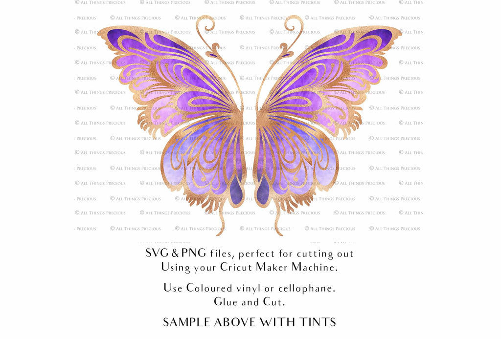 SVG & PNG Fairy Wing files for Cricut or Silhouette Cameo Cutting Machine. To create wearable fairy wings, in adult or children sizes. Use this graphic design for Halloween Costumes, Fantasy or Cosplay or photography. Use as prints in weddings, engagements or baby shower invitations. for you to cut and assemble.