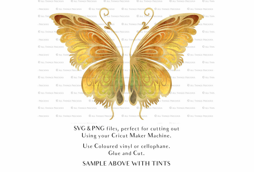 SVG & PNG Fairy Wing files for Cricut or Silhouette Cameo Cutting Machine. To create wearable fairy wings, in adult or children sizes. Use this graphic design for Halloween Costumes, Fantasy or Cosplay or photography. Use as prints in weddings, engagements or baby shower invitations. for you to cut and assemble.