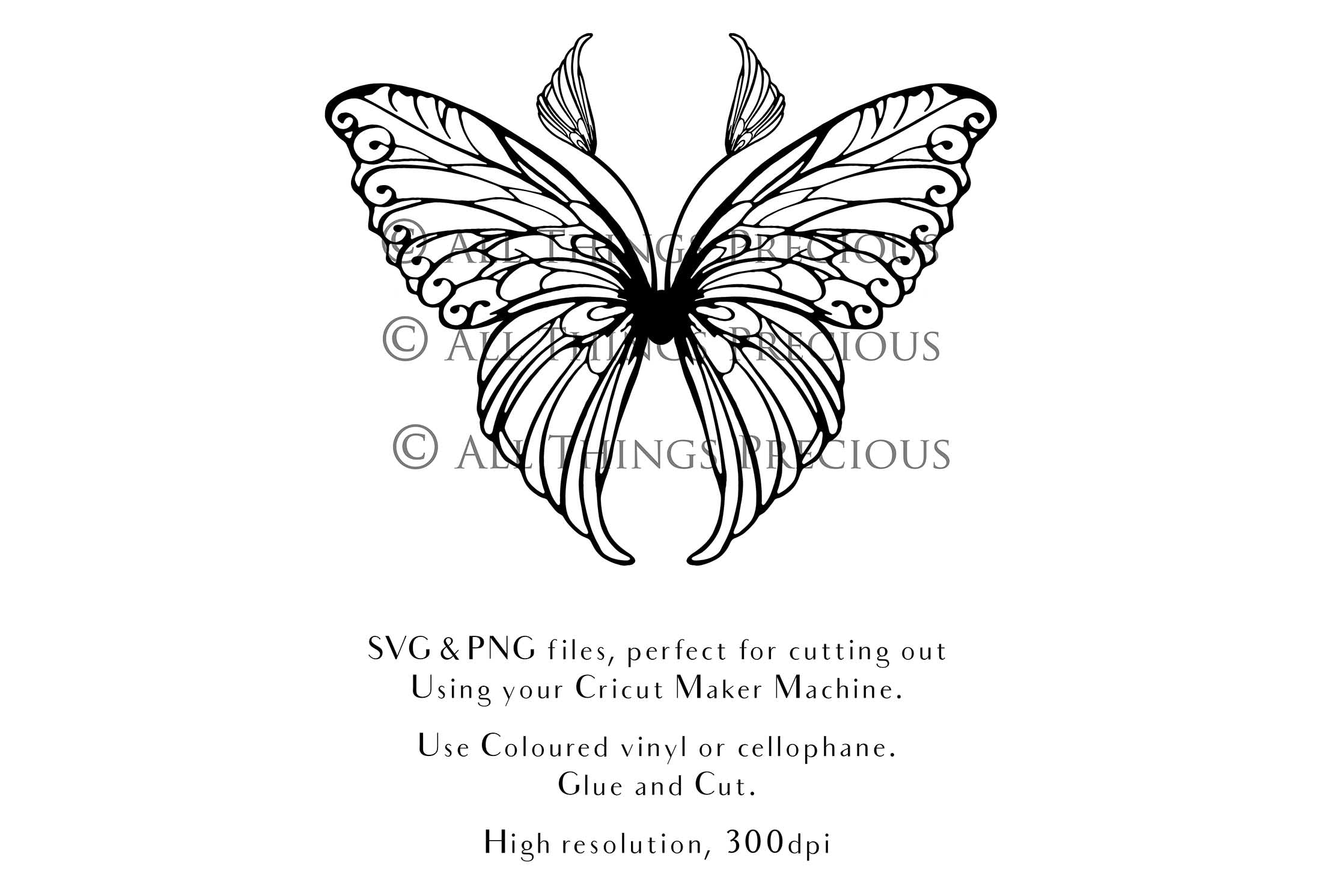 SVG & PNG Fairy Wing files for Cricut or Silhouette Cameo Cutting Machine. To create wearable fairy wings, in adult or children sizes. Use this graphic design for Halloween Costumes, Fantasy or Cosplay or photography. Use as prints in weddings, engagements or baby shower invitations. for you to cut and assemble.