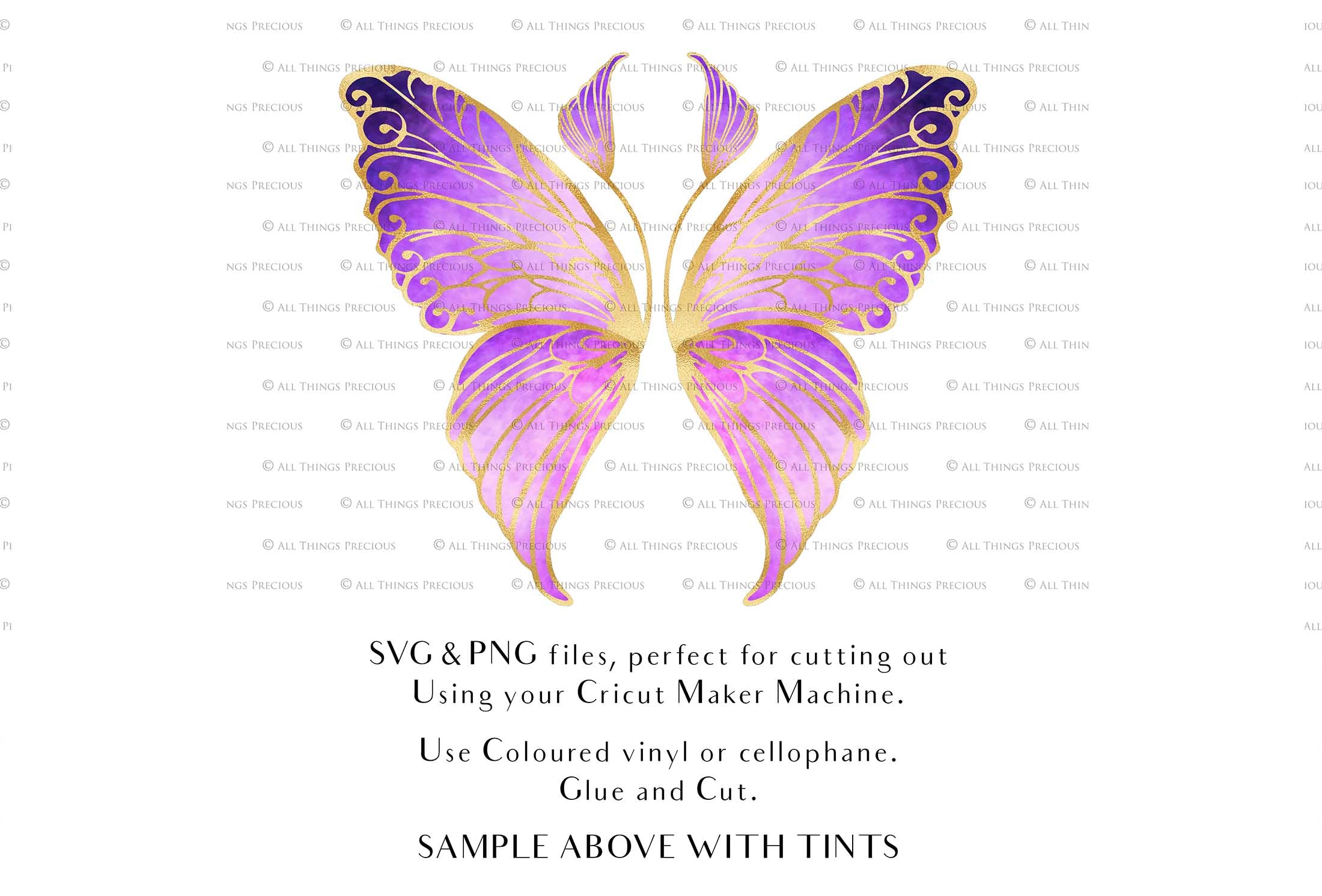 SVG & PNG Fairy Wing files for Cricut or Silhouette Cameo Cutting Machine. To create wearable fairy wings, in adult or children sizes. Use this graphic design for Halloween Costumes, Fantasy or Cosplay or photography. Use as prints in weddings, engagements or baby shower invitations. for you to cut and assemble.