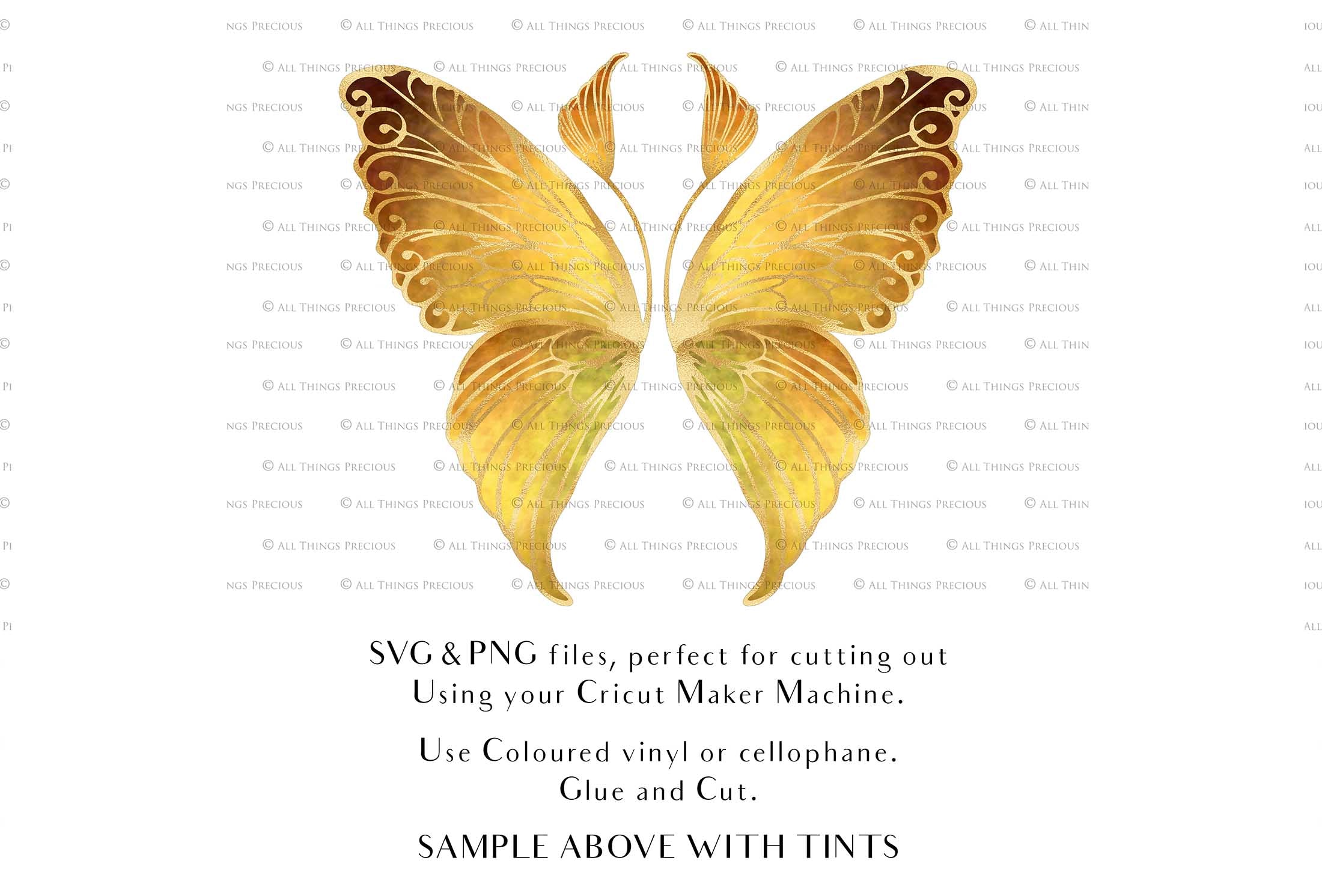 SVG & PNG Fairy Wing files for Cricut or Silhouette Cameo Cutting Machine. To create wearable fairy wings, in adult or children sizes. Use this graphic design for Halloween Costumes, Fantasy or Cosplay or photography. Use as prints in weddings, engagements or baby shower invitations. for you to cut and assemble.