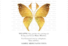 Load image into Gallery viewer, SVG &amp; PNG Fairy Wing files for Cricut or Silhouette Cameo Cutting Machine. To create wearable fairy wings, in adult or children sizes. Use this graphic design for Halloween Costumes, Fantasy or Cosplay or photography. Use as prints in weddings, engagements or baby shower invitations. for you to cut and assemble.
