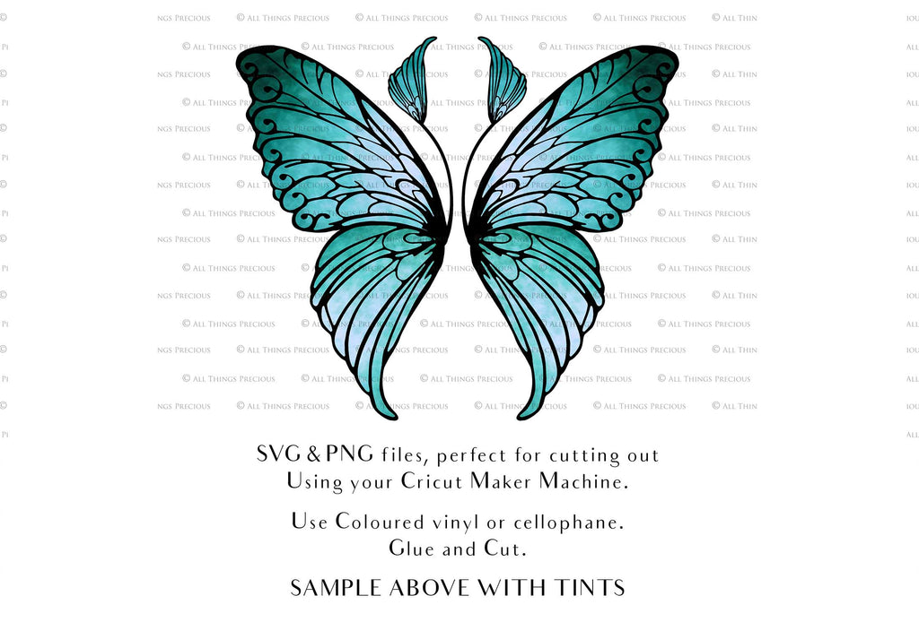 SVG & PNG Fairy Wing files for Cricut or Silhouette Cameo Cutting Machine. To create wearable fairy wings, in adult or children sizes. Use this graphic design for Halloween Costumes, Fantasy or Cosplay or photography. Use as prints in weddings, engagements or baby shower invitations. for you to cut and assemble.