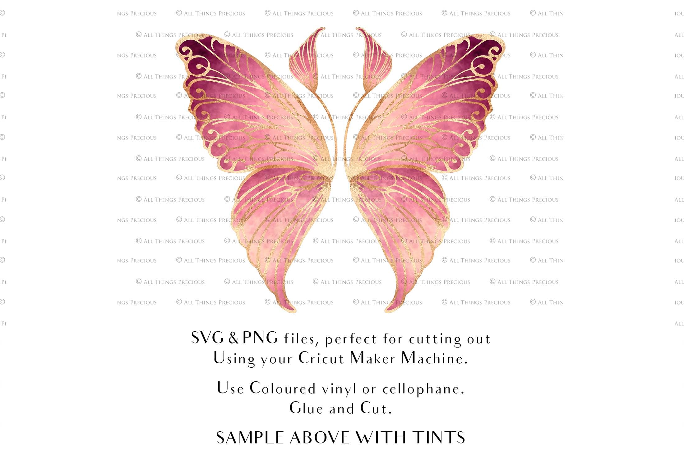 SVG & PNG Fairy Wing files for Cricut or Silhouette Cameo Cutting Machine. To create wearable fairy wings, in adult or children sizes. Use this graphic design for Halloween Costumes, Fantasy or Cosplay or photography. Use as prints in weddings, engagements or baby shower invitations. for you to cut and assemble.