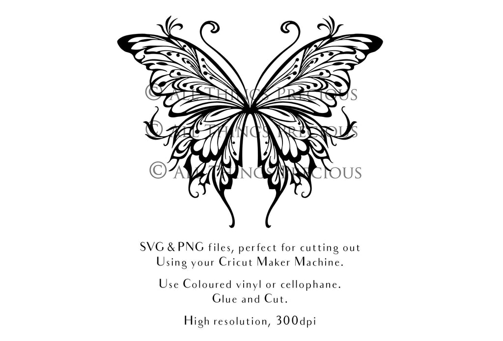 SVG & PNG Fairy Wing files for Cricut or Silhouette Cameo Cutting Machine. To create wearable fairy wings, in adult or children sizes. Use this graphic design for Halloween Costumes, Fantasy or Cosplay or photography. Use as prints in weddings, engagements or baby shower invitations. for you to cut and assemble.